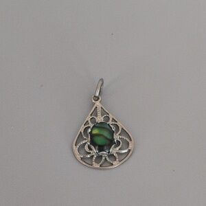 Silver Teardrop Pendant with Green Abalone Stone